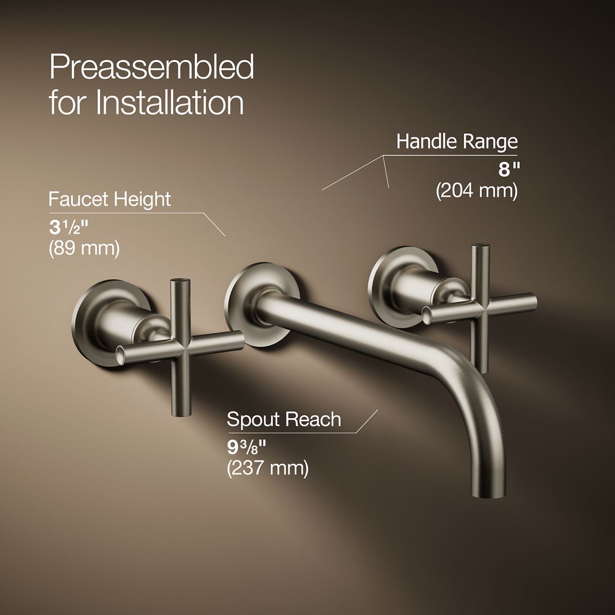 KOHLER Purist Wall-mount bathroom sink faucet trim with Cross handles, 1.2 gpm