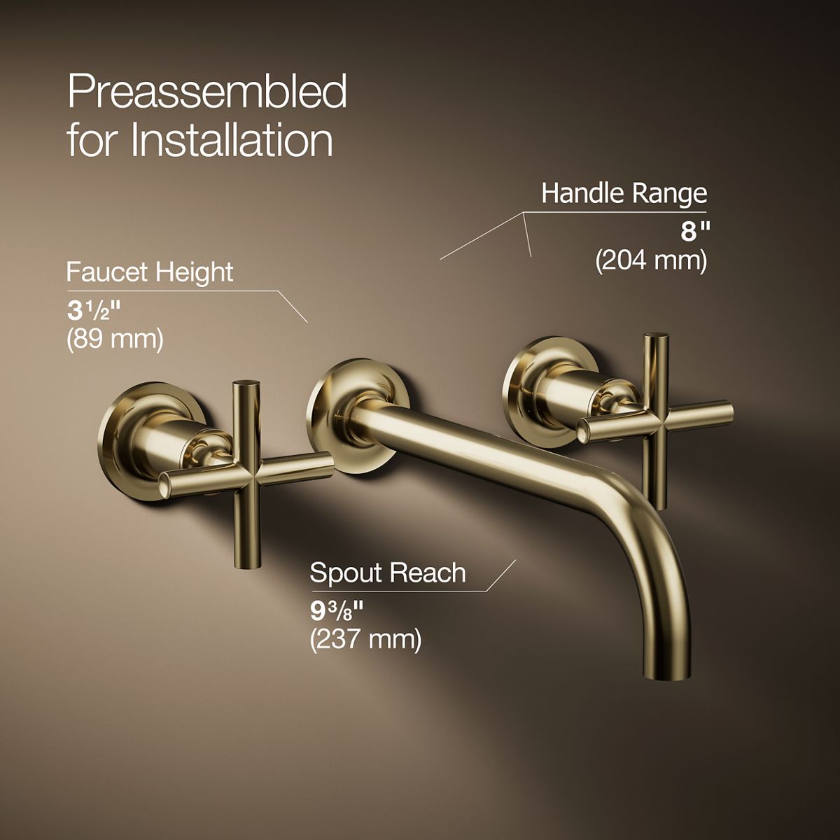 KOHLER Purist Wall-mount bathroom sink faucet trim with Cross handles, 1.2 gpm