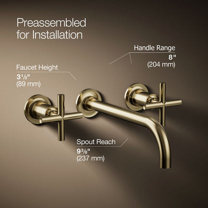 KOHLER Purist Wall-mount bathroom sink faucet trim with Cross handles, 1.2 gpm
