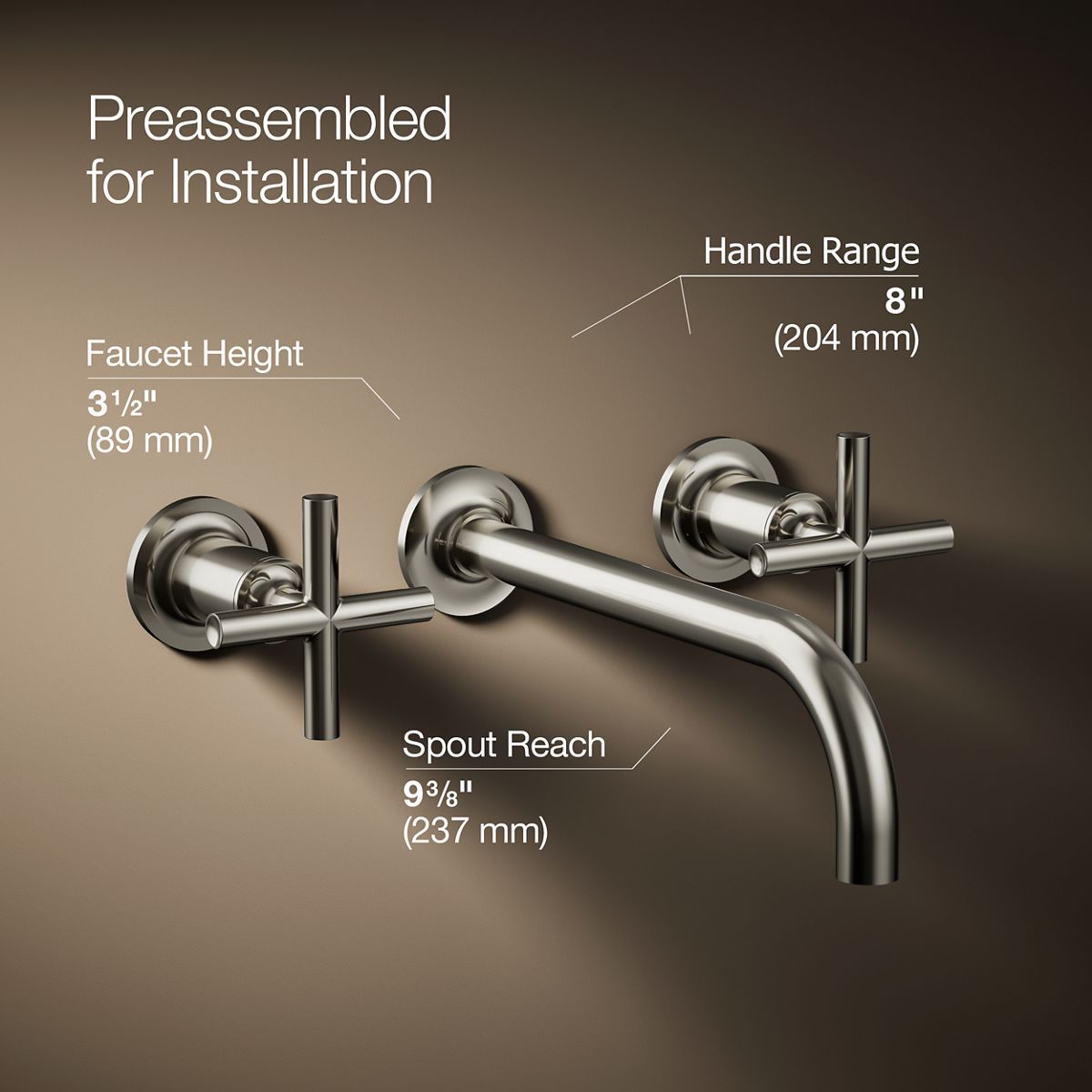KOHLER Purist Wall-mount bathroom sink faucet trim with Cross handles, 1.2 gpm