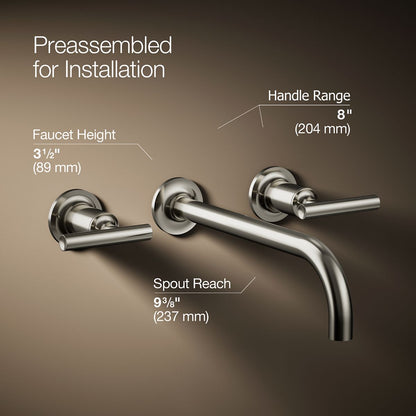 KOHLER Purist Wall-mount bathroom sink faucet trim with Lever handles, 1.2 gpm