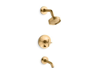 KOHLER Purist Rite-Temp bath and shower trim kit with push-button diverter and cross handle, 2.5 gpm