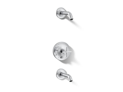 KOHLER Purist Rite-Temp bath and shower trim kit with push-button diverter and cross handle, without showerhead