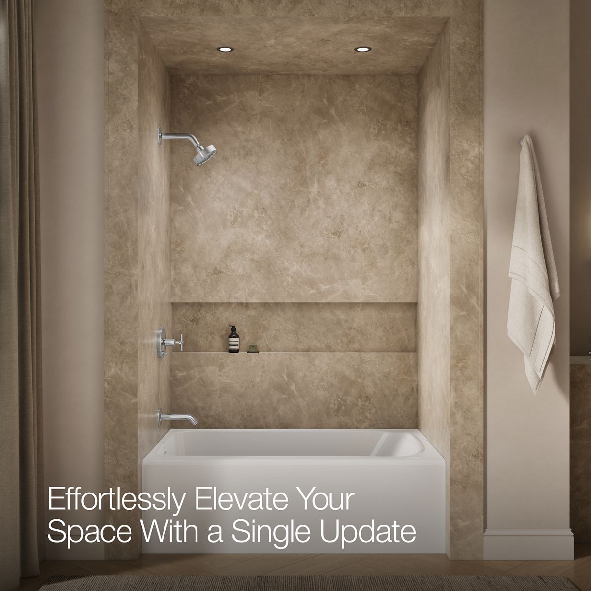 KOHLER Purist Rite-Temp bath and shower trim kit with push-button diverter and cross handle, without showerhead