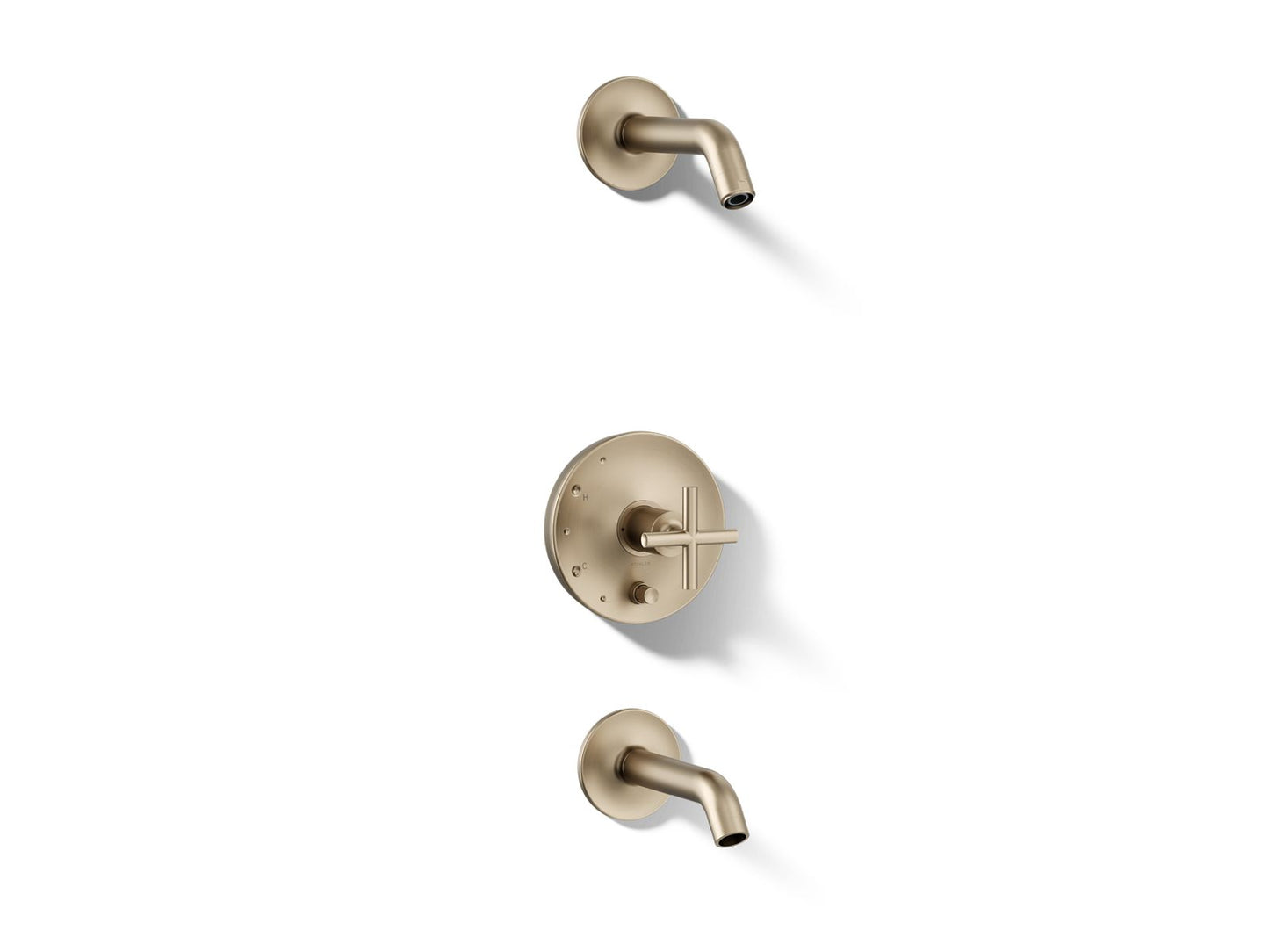KOHLER Purist Rite-Temp bath and shower trim kit with push-button diverter and cross handle, without showerhead