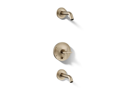 KOHLER Purist Rite-Temp bath and shower trim kit with push-button diverter and cross handle, without showerhead