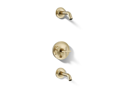 KOHLER Purist Rite-Temp bath and shower trim kit with push-button diverter and cross handle, without showerhead