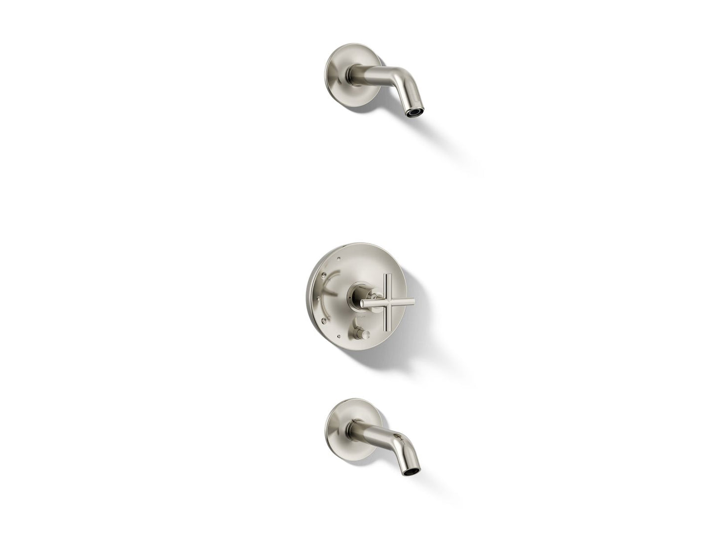 KOHLER Purist Rite-Temp bath and shower trim kit with push-button diverter and cross handle, without showerhead