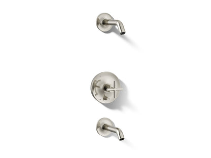 KOHLER Purist Rite-Temp bath and shower trim kit with push-button diverter and cross handle, without showerhead