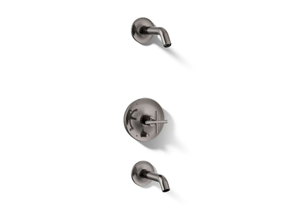 KOHLER Purist Rite-Temp bath and shower trim kit with push-button diverter and cross handle, without showerhead
