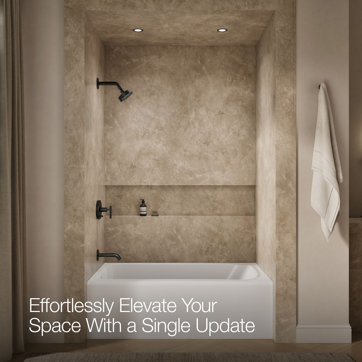 Up to 2 walls & multiple product categories visible, 1-point perspective