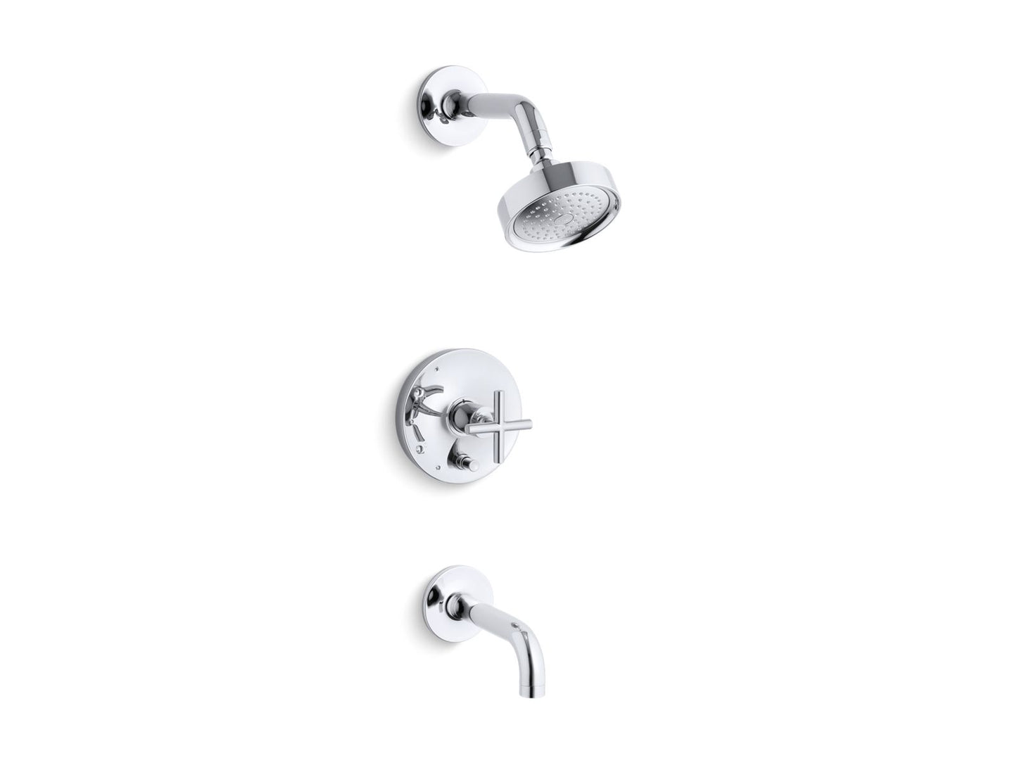 KOHLER Purist Rite-Temp bath and shower trim kit with push-button diverter and cross handle, 2.5 gpm