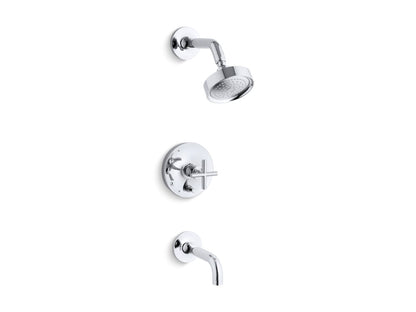 KOHLER Purist Rite-Temp bath and shower trim kit with push-button diverter and cross handle, 2.5 gpm