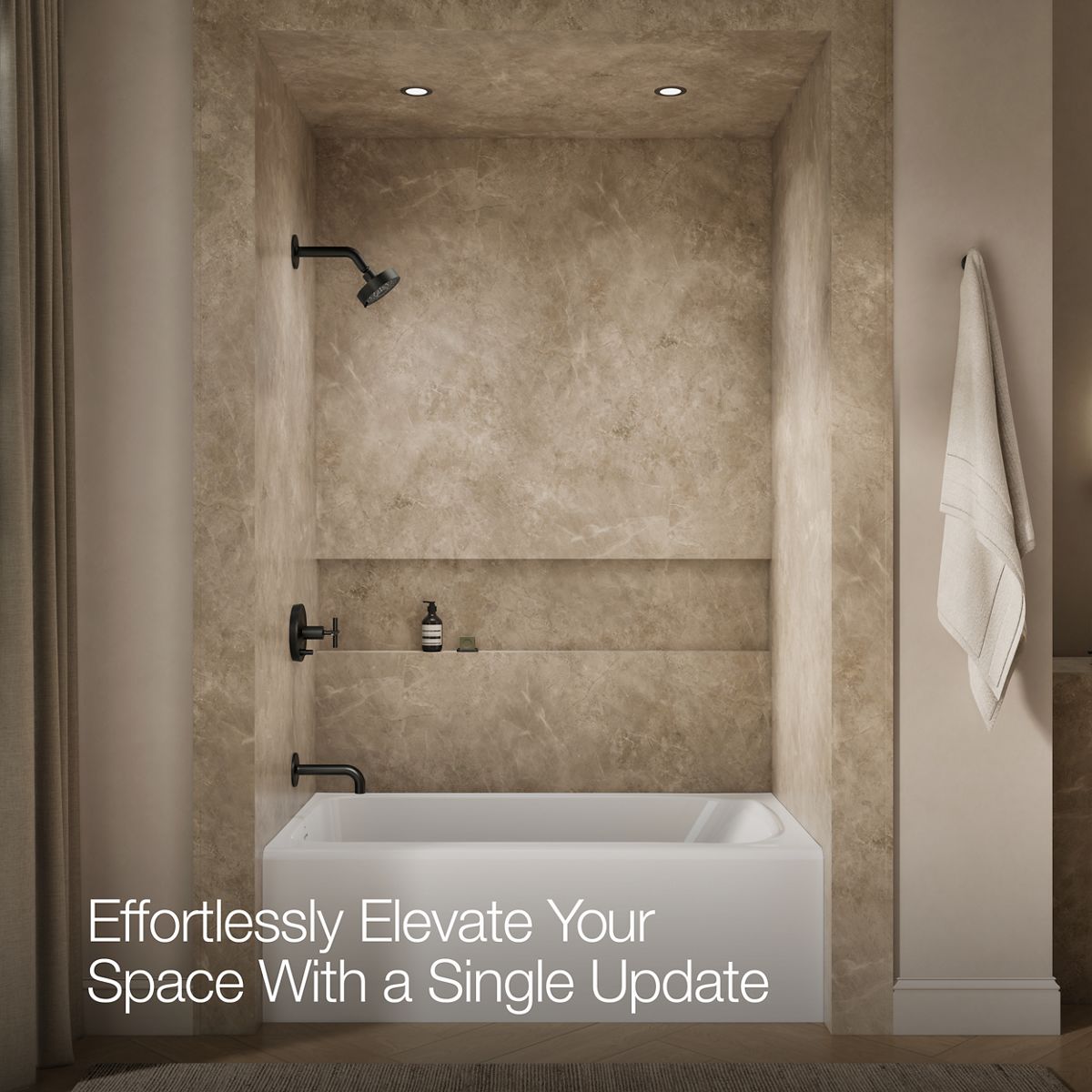 Up to 2 walls & multiple product categories visible, 1-point perspective