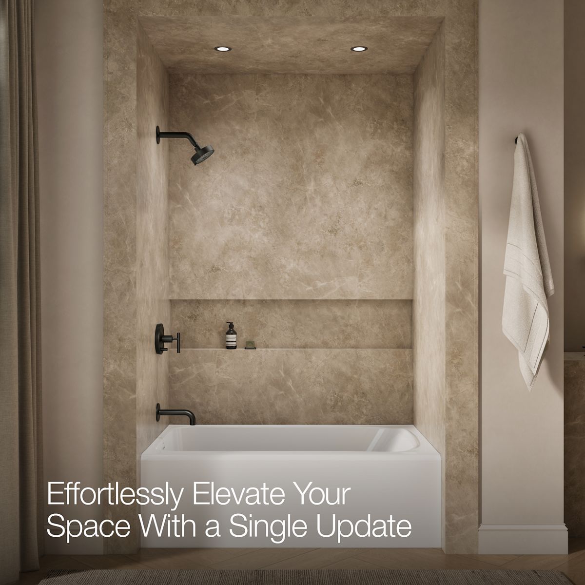 Up to 2 walls & multiple product categories visible, 1-point perspective