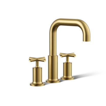 KOHLER K-T14428-3 Purist Deck-mount Bath Faucet Trim with Cross Handles, Vibrant Brushed Moderne Brass - 3/4 view of product