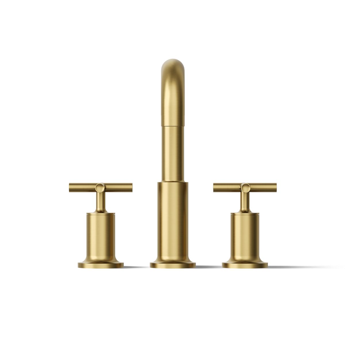 KOHLER K-T14428-3 Purist Deck-mount Bath Faucet Trim with Cross Handles, Vibrant Brushed Moderne Brass - front view of produc