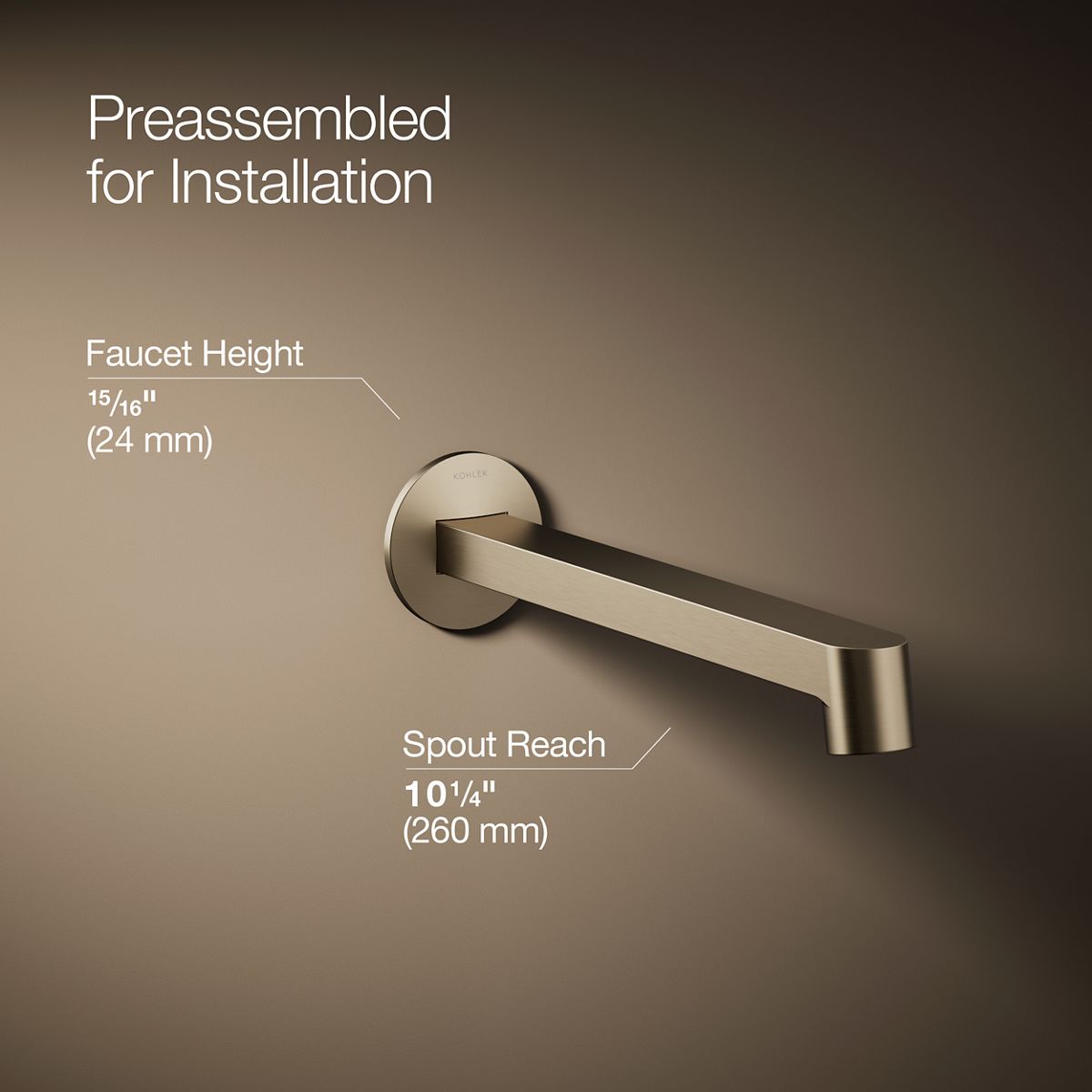 KOHLER Components Wall-mount bathroom sink faucet spout with Row design, 1.2 gpm