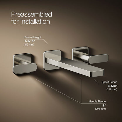 KOHLER K-T27120-4 Parallel Wall-mount bathroom sink faucet trim, 1.2 gpm