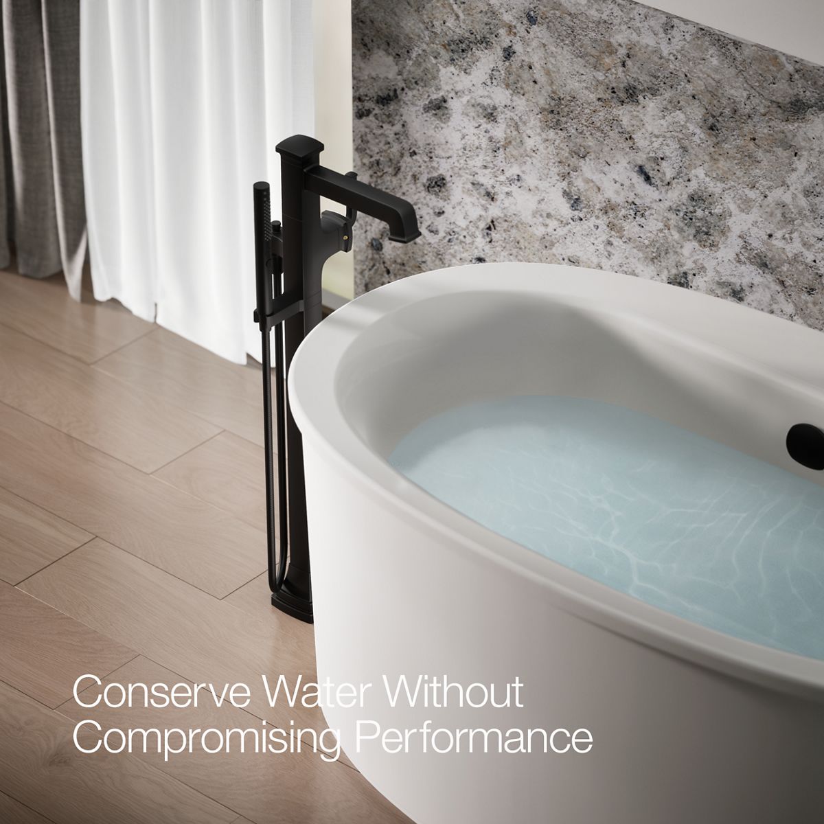 KOHLER K-T27408-4 Riff Floor-mount bath filler trim with handshower