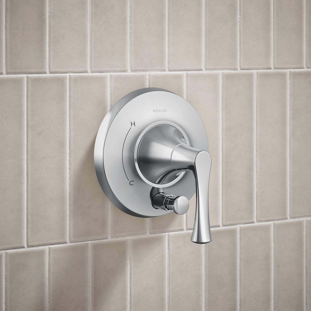 KOHLER K-T35943-4Y Buckley Rite-Temp® Shower Trim Kit with Push-button Diverter, 2.5 GPM, Polished Chrome - Shows close up de