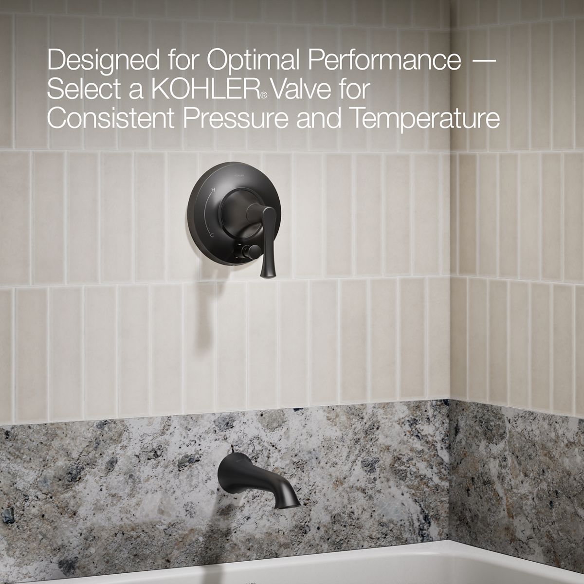 KOHLER K-T35944-4Y Buckley Rite-Temp® Bath and Shower Trim Kit with Push-button Diverter, 2.5 GPM, Matte Black - Shows close 