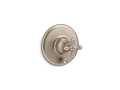 KOHLER K-T72768-3 Artifacts Rite-Temp valve trim with push-button diverter and cross handle, vibrant brushed bronze