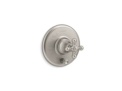 KOHLER K-T72768-3 Artifacts Rite-Temp valve trim with push-button diverter and cross handle, vibrant brushed nickel