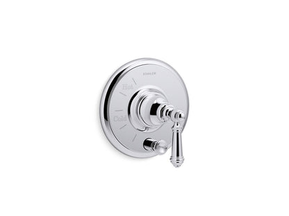 KOHLER K-T72768-4 Artifacts Rite-Temp valve trim with push-button diverter and lever handle, polished chrome