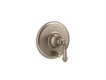 KOHLER K-T72768-4 Artifacts Rite-Temp valve trim with push-button diverter and lever handle, vibrant brushed bronze