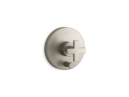 KOHLER K-T73117-3 Composed Rite-Temp Valve Trim with Push-button Diverter and Cross Handle, vibrant brushed nickel
