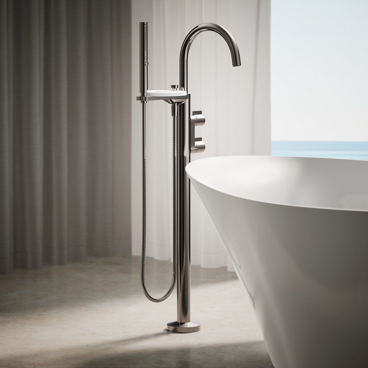 KOHLER K-T77984-4 Components Floor-mount bath filler trim with lever handles and handshower