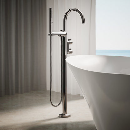 KOHLER K-T77984-4 Components Floor-mount bath filler trim with lever handles and handshower