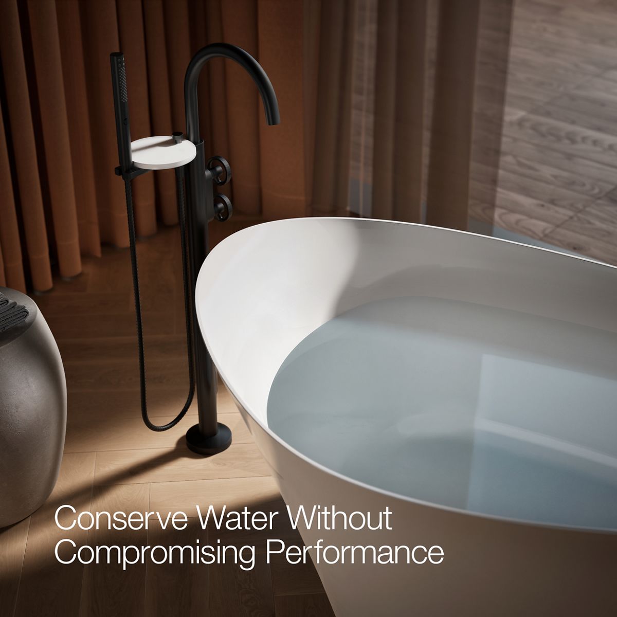 KOHLER Components Floor-mount bath filler trim with industrial handles and handshower