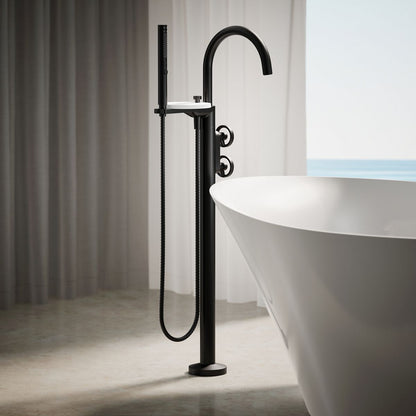 KOHLER Components Floor-mount bath filler trim with industrial handles and handshower