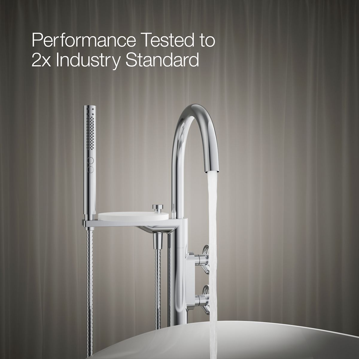 KOHLER Components Floor-mount bath filler trim with industrial handles and handshower