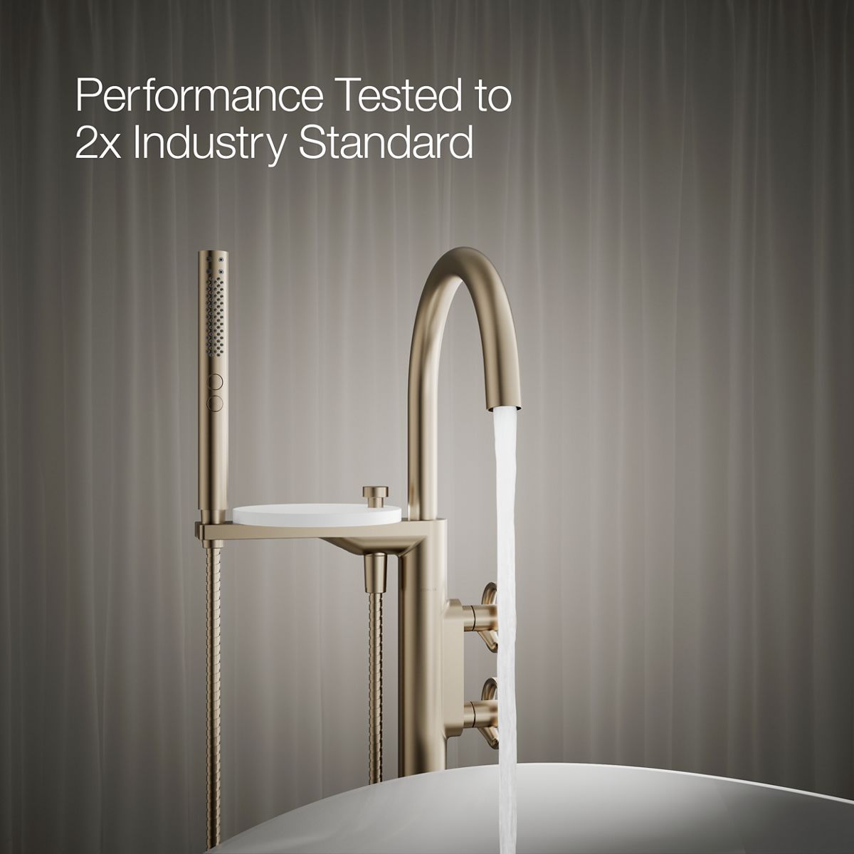 KOHLER Components Floor-mount bath filler trim with industrial handles and handshower