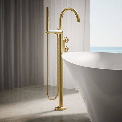 KOHLER Components Floor-mount bath filler trim with industrial handles and handshower