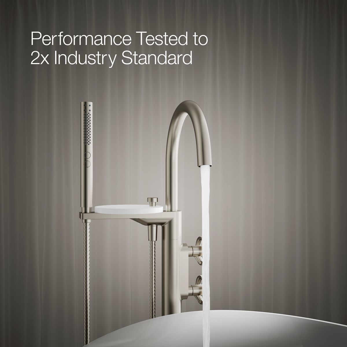 KOHLER Components Floor-mount bath filler trim with industrial handles and handshower