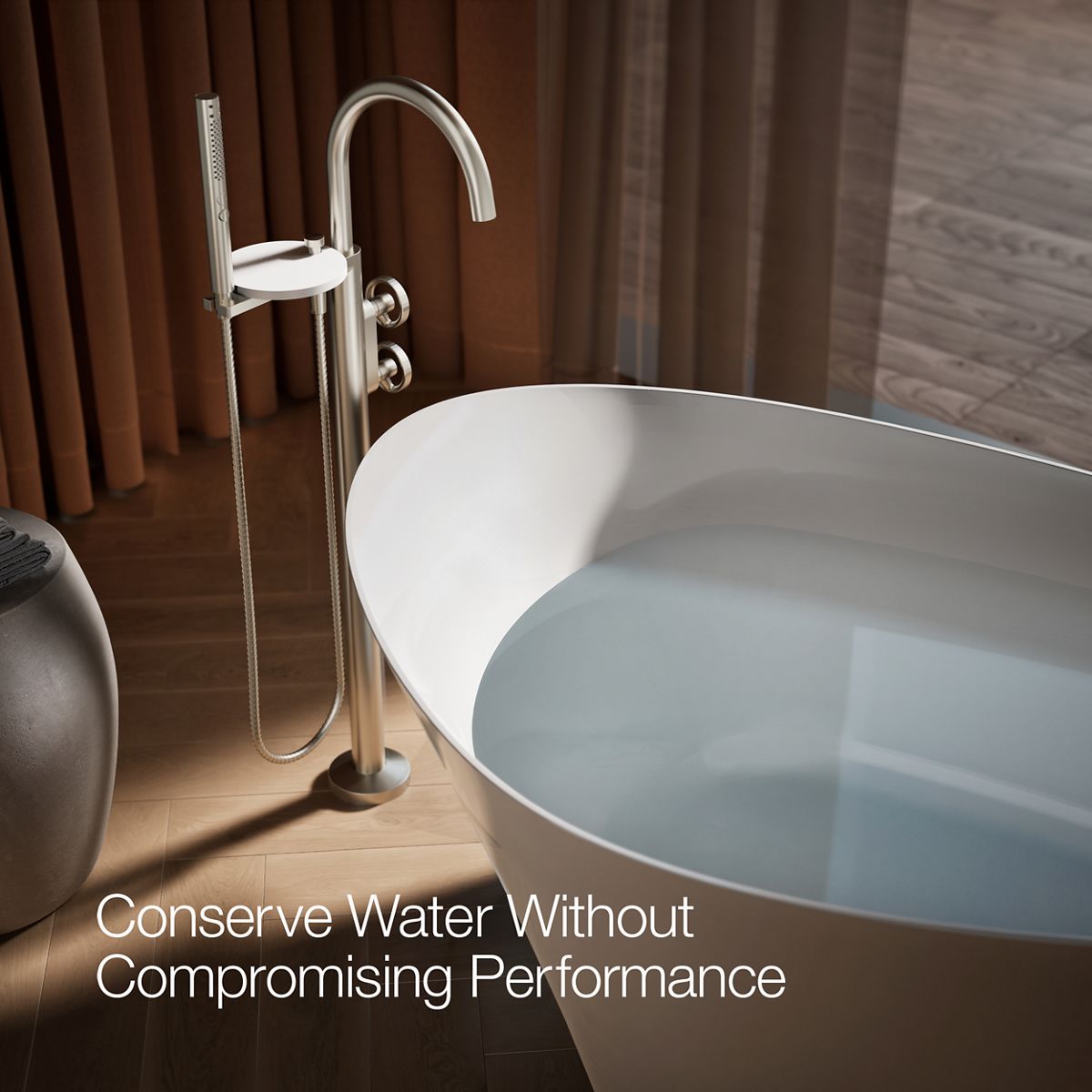KOHLER Components Floor-mount bath filler trim with industrial handles and handshower