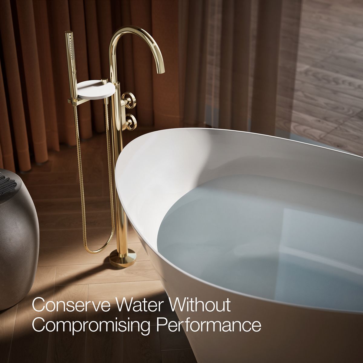 KOHLER Components Floor-mount bath filler trim with industrial handles and handshower
