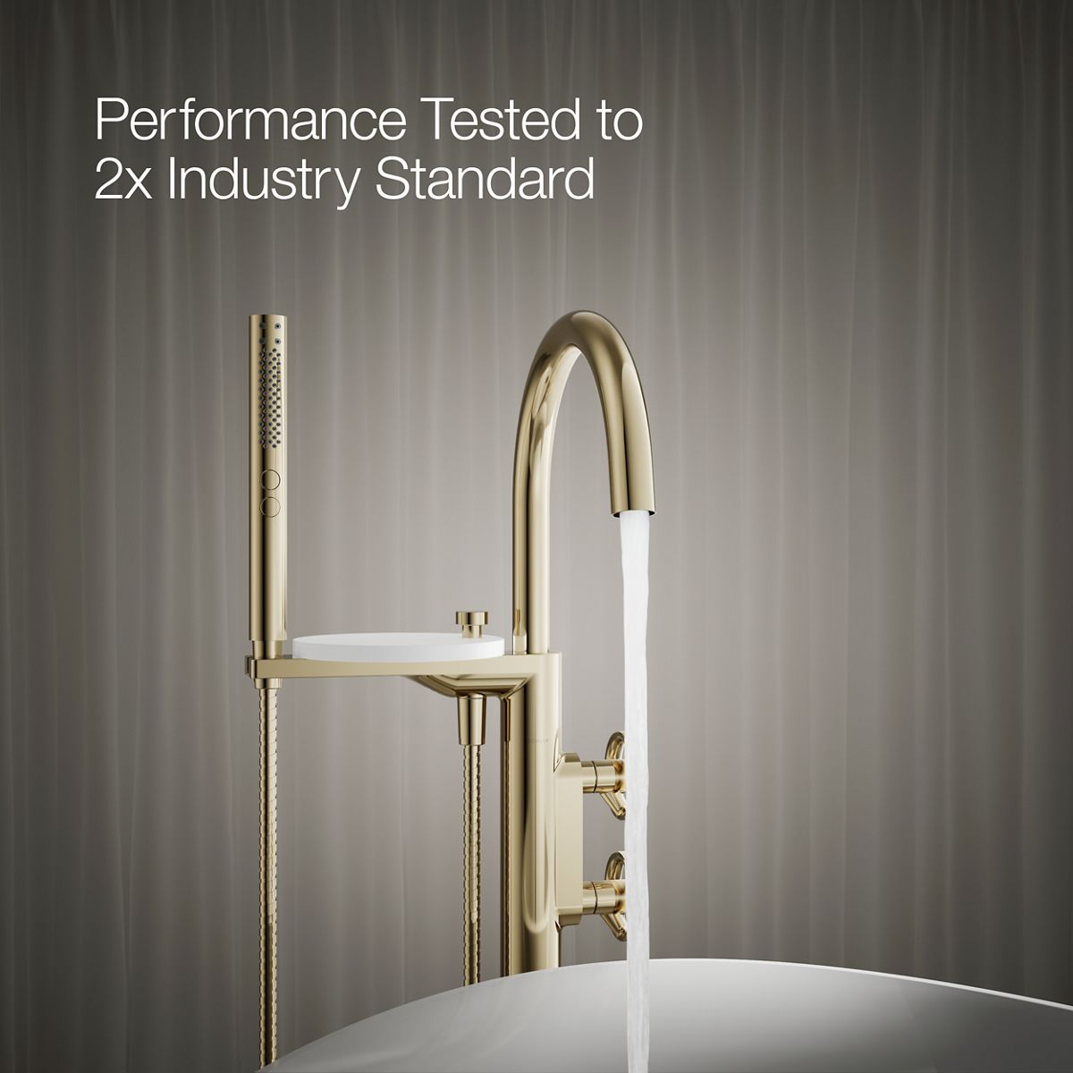 KOHLER Components Floor-mount bath filler trim with industrial handles and handshower