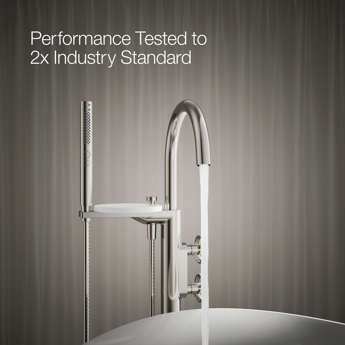 KOHLER Components Floor-mount bath filler trim with industrial handles and handshower