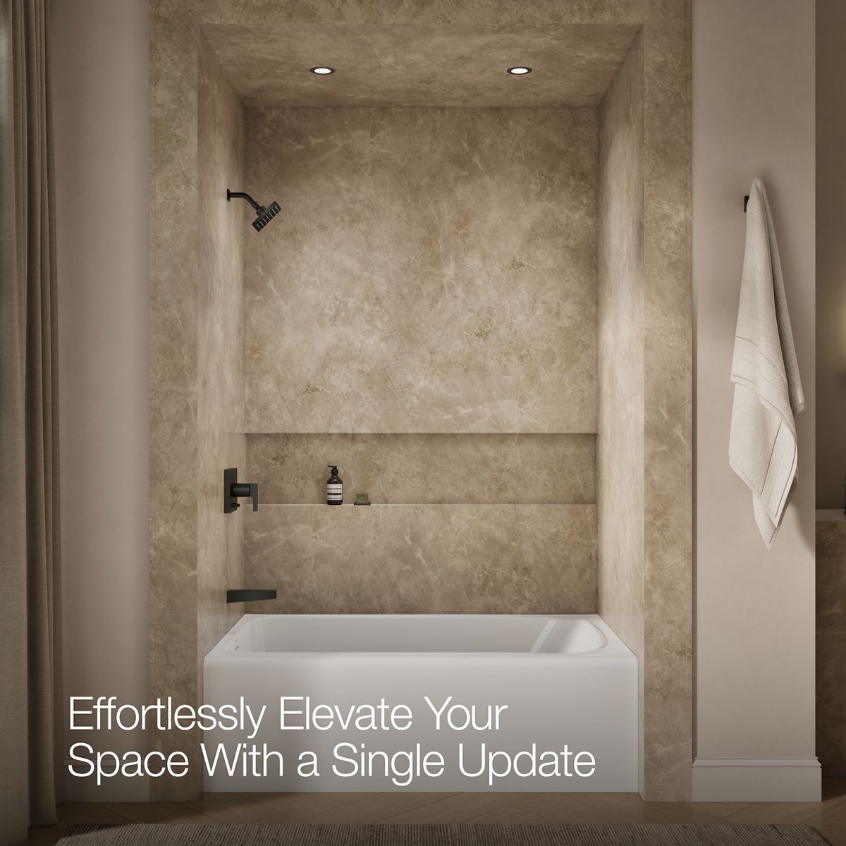 Up to 2 walls & multiple product categories visible, 1-point perspective