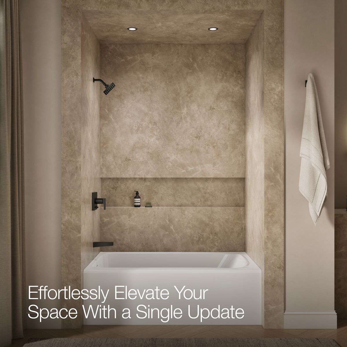 Up to 2 walls & multiple product categories visible, 1-point perspective