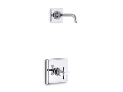 KOHLER K-TLS13134-3A Pinstripe Pure Rite-Temp shower trim kit with cross handle, without showerhead, polished chrome