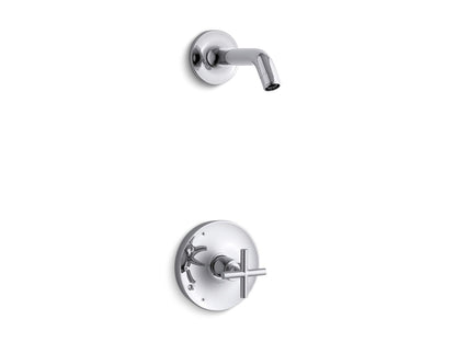 KOHLER K-TLS14422-3 Purist Rite-Temp Shower Trim Kit with Cross Handle, Without Showerhead, polished chrome