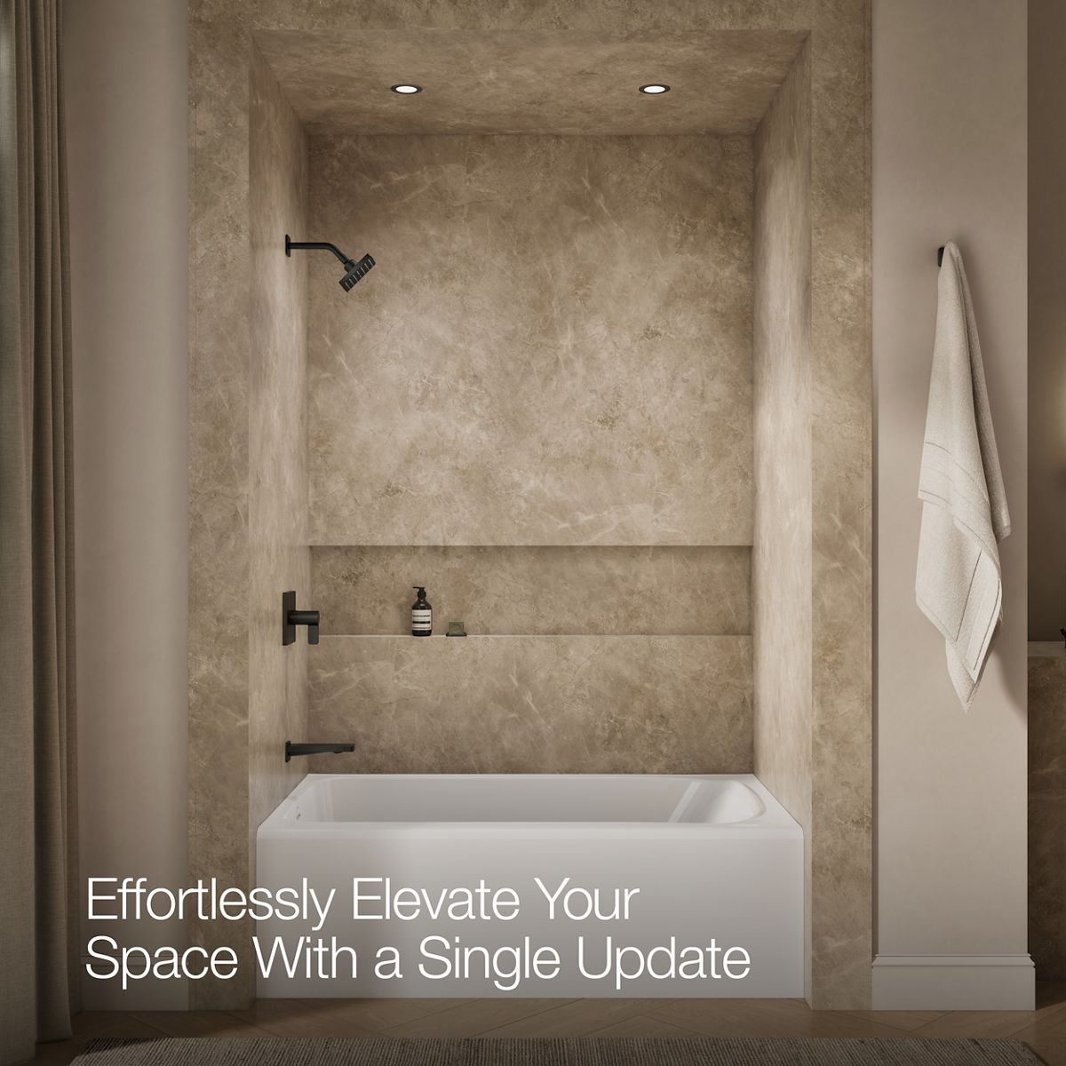 Up to 2 walls & multiple product categories visible, 1-point perspective
