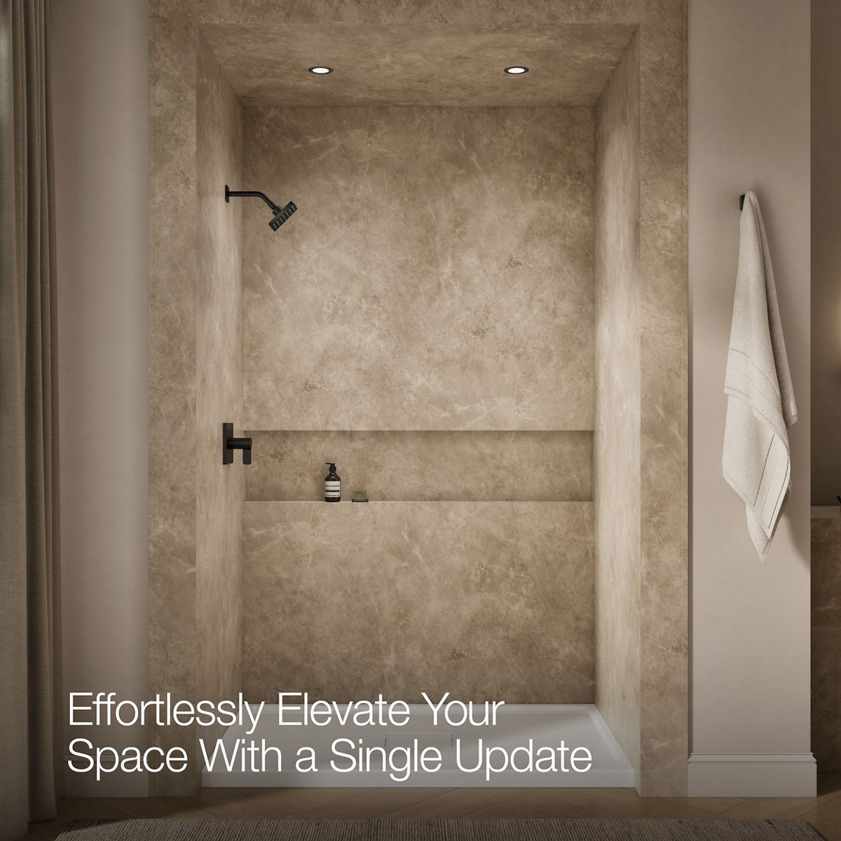 Up to 2 walls & multiple product categories visible, 1-point perspective