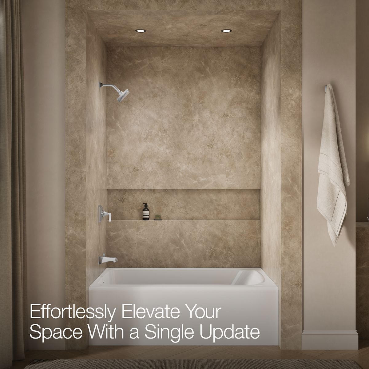 Up to 2 walls & multiple product categories visible, 1-point perspective